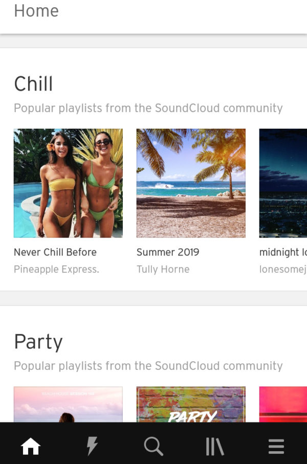SoundCloudの設定が終わるとホーム画面に移る